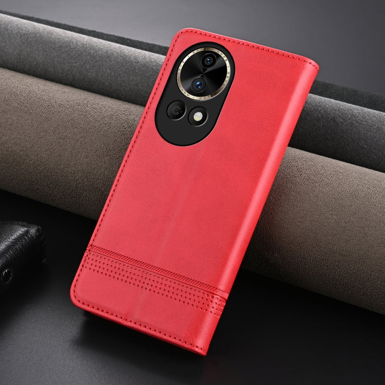 For Huawei nova 12 AZNS Magnetic Calf Texture Flip Leather Phone Case(Red)