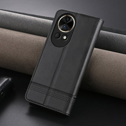 For Huawei nova 12 AZNS Magnetic Calf Texture Flip Leather Phone Case(Black)