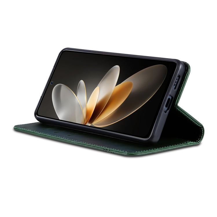 Pour Huawei nova 12 Étui de téléphone en cuir à rabat texturé veau magnétique AZNS (vert foncé)