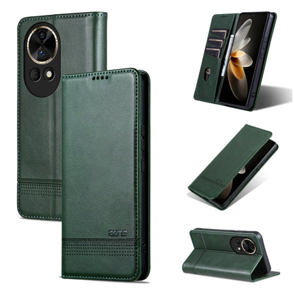 Pour Huawei nova 12 Pro AZNS Étui portefeuille en cuir texturé veau magnétique (Vert foncé)
