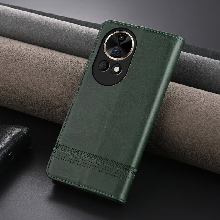 Pour Huawei nova 12 Pro AZNS Étui portefeuille en cuir texturé veau magnétique (Vert foncé)
