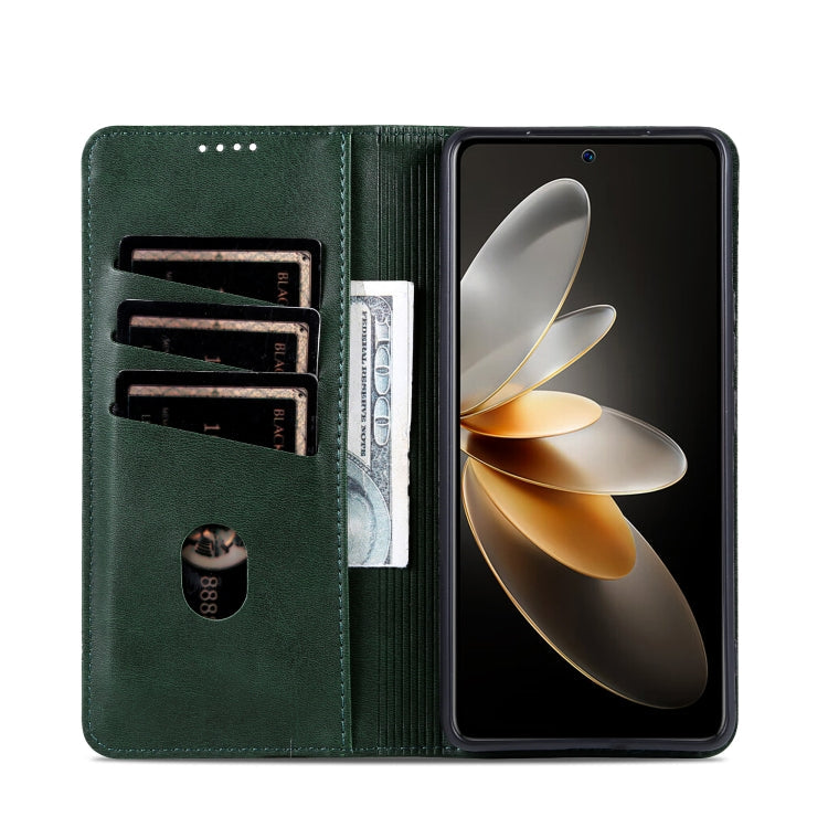 Pour Huawei nova 12 Pro AZNS Étui portefeuille en cuir texturé veau magnétique (Vert foncé)