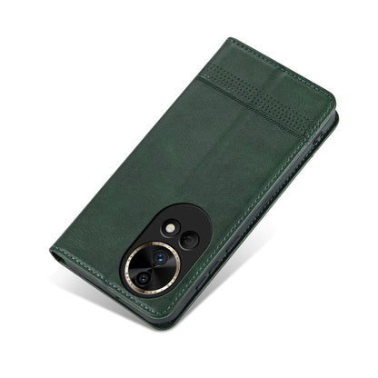 Pour Huawei nova 12 Pro AZNS Étui portefeuille en cuir texturé veau magnétique (Vert foncé)