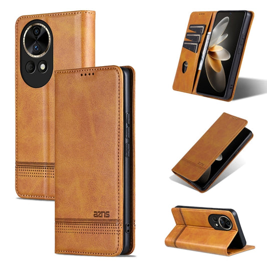 For Huawei nova 12 Pro AZNS Magnetic Calf Texture Flip Leather Phone Case(Light Brown)