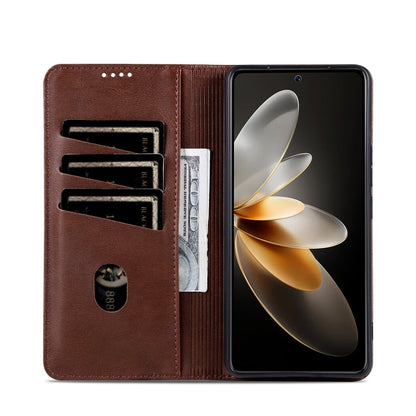 For Huawei nova 12 Pro AZNS Magnetic Calf Texture Flip Leather Phone Case(Dark Brown)