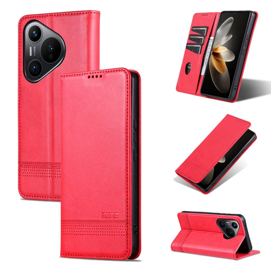 Pour l'étui de téléphone en cuir à rabat magnétique AZNS avec texture de veau pour Huawei Pura 70 (Rouge)