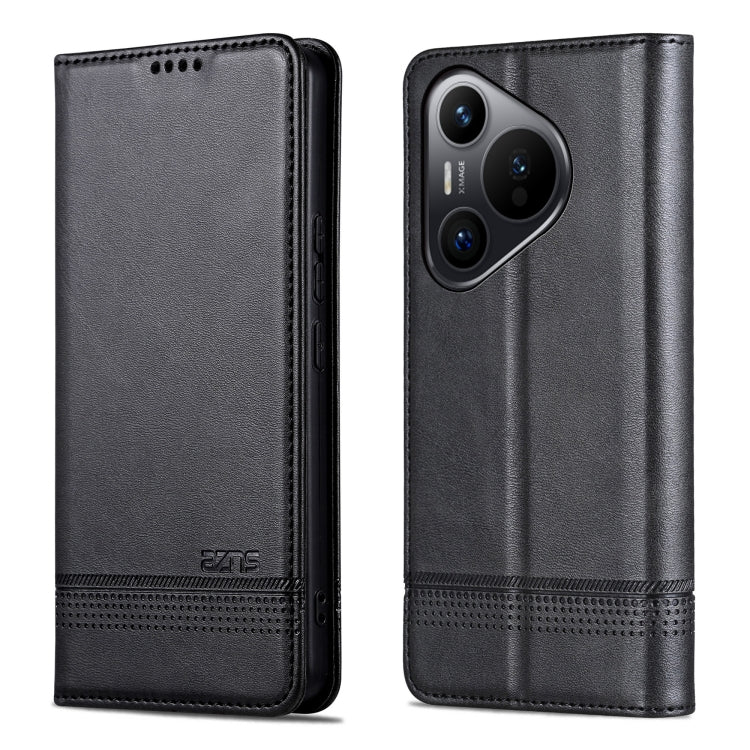 Pour étui de téléphone en cuir rabattable à texture veau magnétique AZNS pour Huawei Pura 70 (noir)