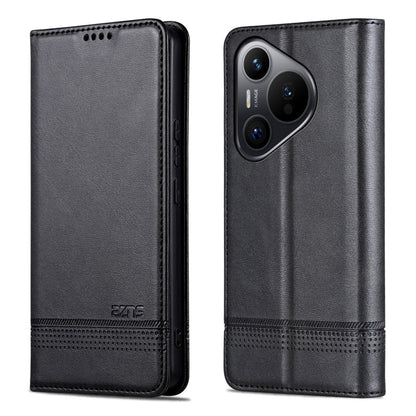 Pour étui de téléphone en cuir rabattable à texture veau magnétique AZNS pour Huawei Pura 70 (noir)