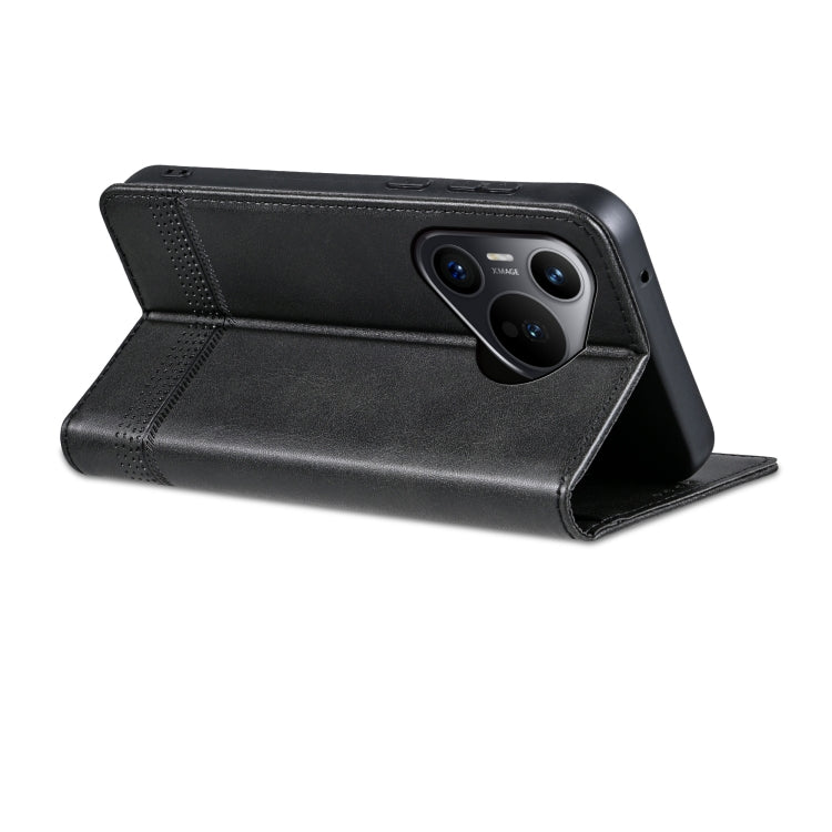 Pour étui de téléphone en cuir rabattable à texture veau magnétique AZNS pour Huawei Pura 70 (noir)