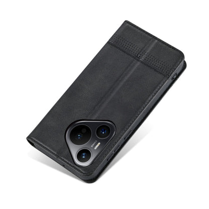Pour étui de téléphone en cuir rabattable à texture veau magnétique AZNS pour Huawei Pura 70 (noir)