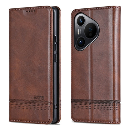 For Huawei Pura 70 AZNS Magnetic Calf Texture Flip Leather Phone Case(Dark Brown)