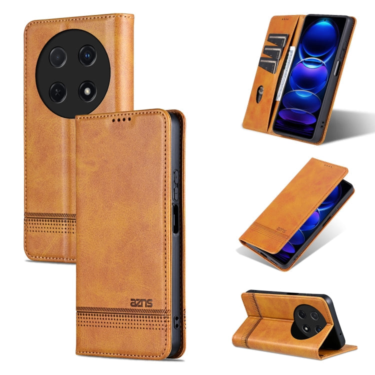 For Huawei Enjoy 70 Pro/nova 12i AZNS Magnetic Calf Texture Flip Leather Phone Case(Light Brown)