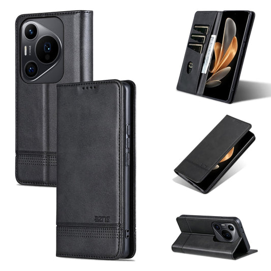 Pour Huawei Pura 70 Pro / 70 Pro+ AZNS Étui de téléphone en cuir à rabat texturé veau magnétique (Noir)