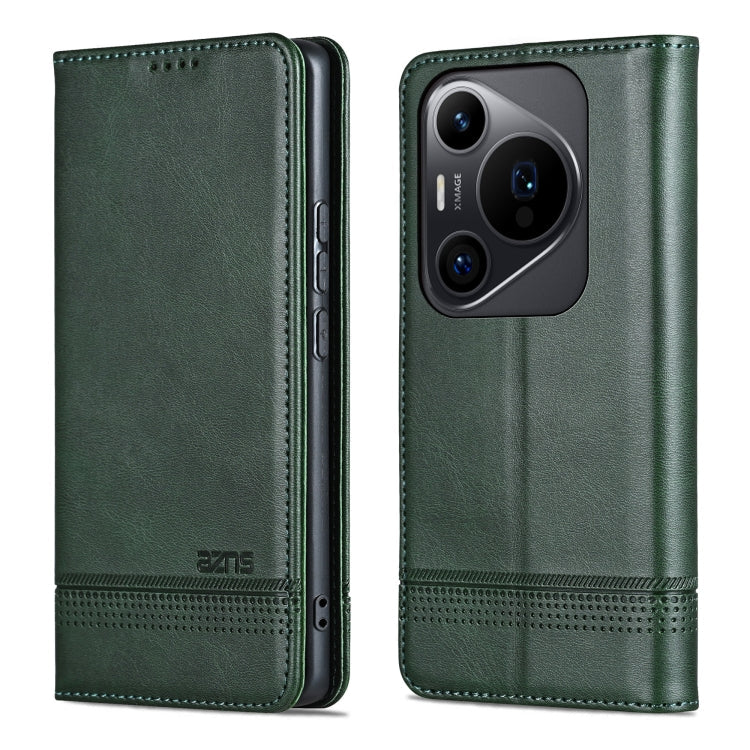 For Huawei Pura 70 Pro / 70 Pro+ AZNS Magnetic Calf Texture Flip Leather Phone Case(Dark Green)
