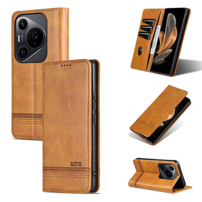 For Huawei Pura 70 Pro / 70 Pro+ AZNS Magnetic Calf Texture Flip Leather Phone Case(Light Brown)