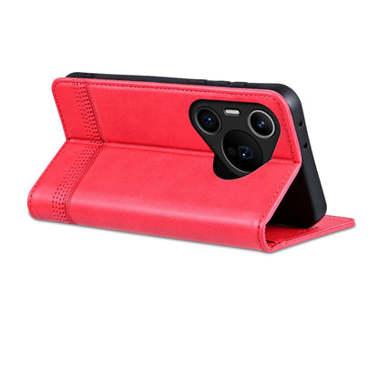 Pour Huawei Pura 70 Pro / 70 Pro+ Étui de téléphone en cuir à rabat texturé magnétique en veau fin AZNS (rouge)