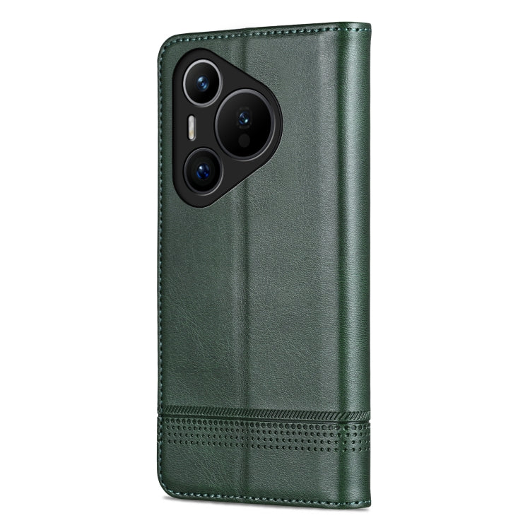 For Huawei Pura 70 Fine Hole AZNS Magnetic Calf Texture Flip Leather Phone Case(Dark Green)