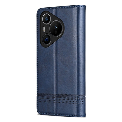 For Huawei Pura 70 Fine Hole AZNS Magnetic Calf Texture Flip Leather Phone Case(Dark Blue)