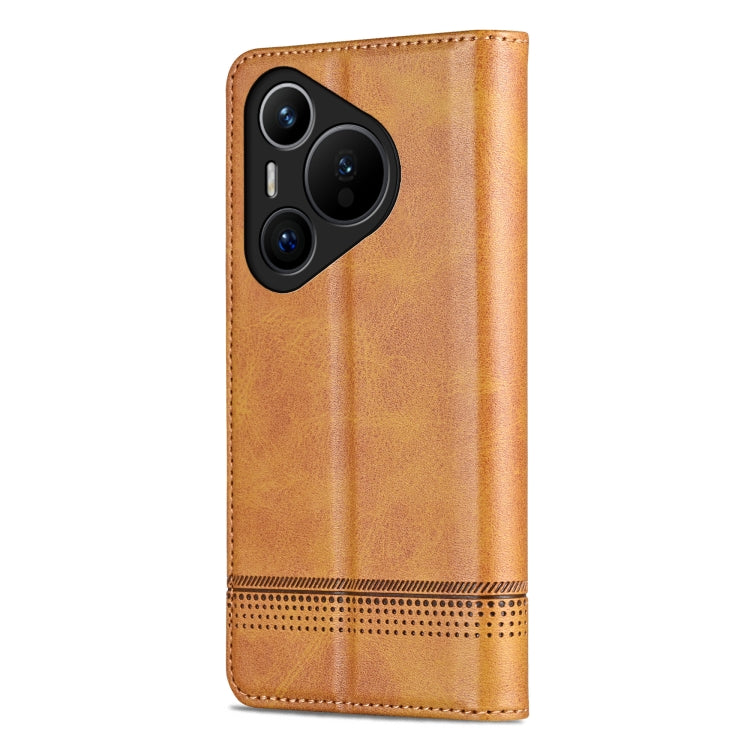 For Huawei Pura 70 Fine Hole AZNS Magnetic Calf Texture Flip Leather Phone Case(Light Brown)
