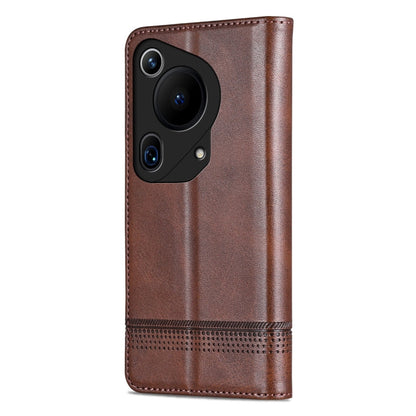 Pour Huawei Pura 70 Ultra Étui de téléphone à rabat en cuir à texture de veau magnétique AZNS (marron foncé)
