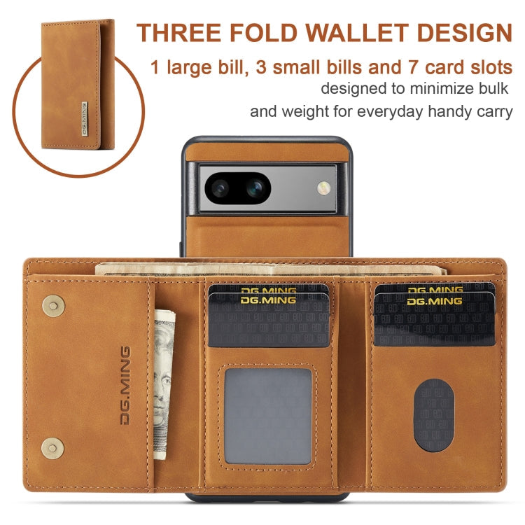 For Google Pixel 8a DG.MING M1 Series 3-Fold Multi Card Wallet + Magnetic Phone Case(Brown)