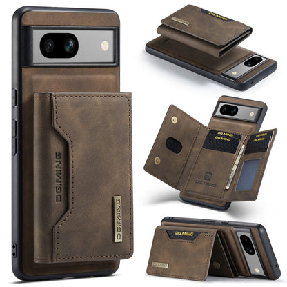 Pour Google Pixel 8a DG.MING M2 Series Pochette à rabat 3 volets multi-cartes + étui de téléphone magnétique (Café)