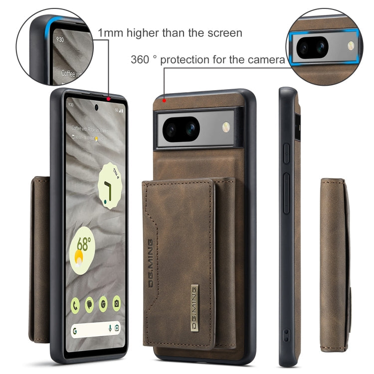Pour Google Pixel 8a DG.MING M2 Series Pochette à rabat 3 volets multi-cartes + étui de téléphone magnétique (Café)