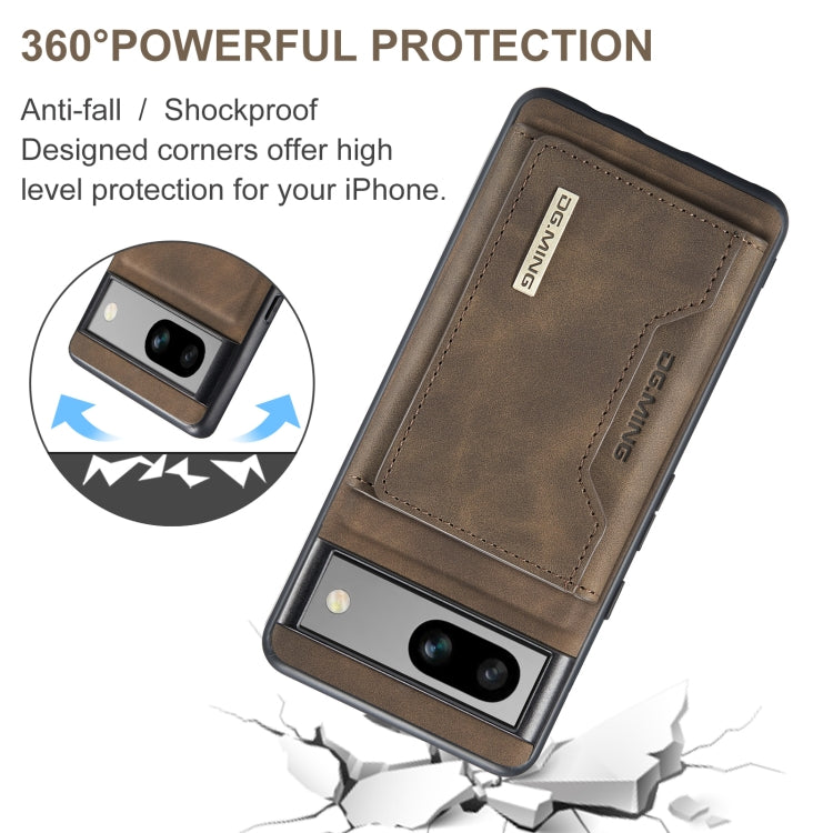 Pour Google Pixel 8a DG.MING M2 Series Pochette à rabat 3 volets multi-cartes + étui de téléphone magnétique (Café)