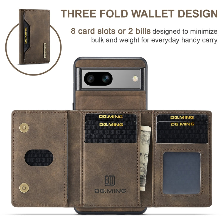 Pour Google Pixel 8a DG.MING M2 Series Pochette à rabat 3 volets multi-cartes + étui de téléphone magnétique (Café)