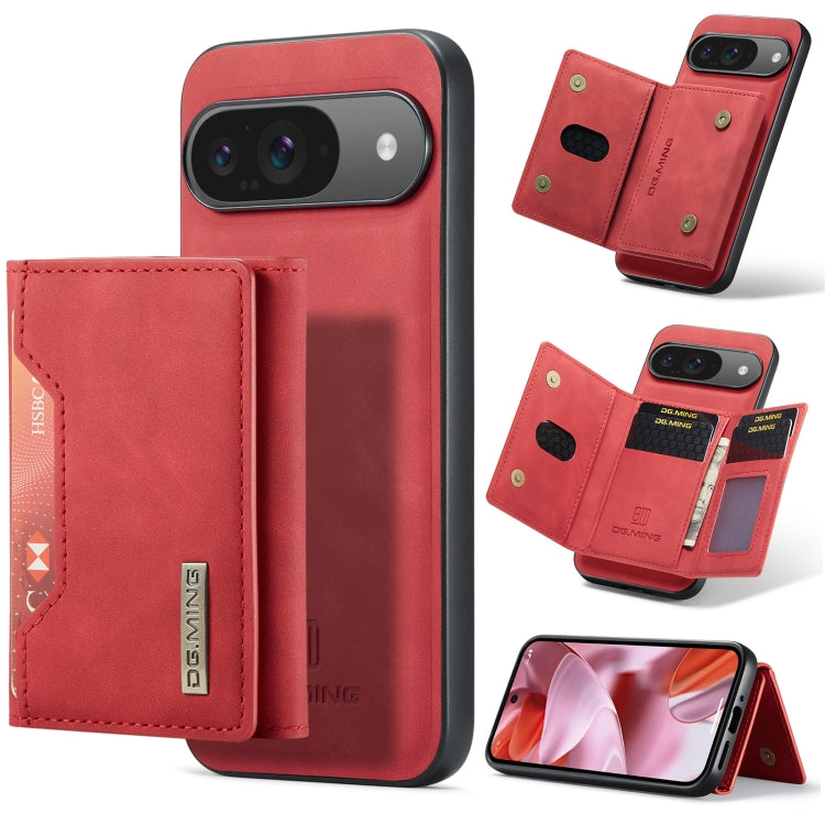 Pour Google Pixel 9 / 9 Pro DG.MING Série M2 Étui portefeuille multifonction à 3 volets avec porte-cartes et coque de téléphone magnétique (rouge)