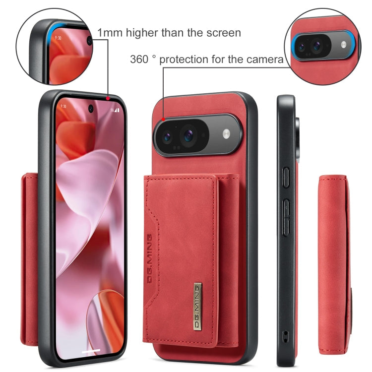 Pour Google Pixel 9 / 9 Pro DG.MING Série M2 Étui portefeuille multifonction à 3 volets avec porte-cartes et coque de téléphone magnétique (rouge)