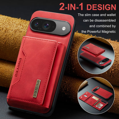 Pour Google Pixel 9 / 9 Pro DG.MING Série M2 Étui portefeuille multifonction à 3 volets avec porte-cartes et coque de téléphone magnétique (rouge)