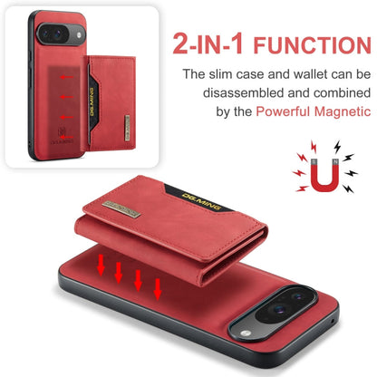 Pour Google Pixel 9 / 9 Pro DG.MING Série M2 Étui portefeuille multifonction à 3 volets avec porte-cartes et coque de téléphone magnétique (rouge)