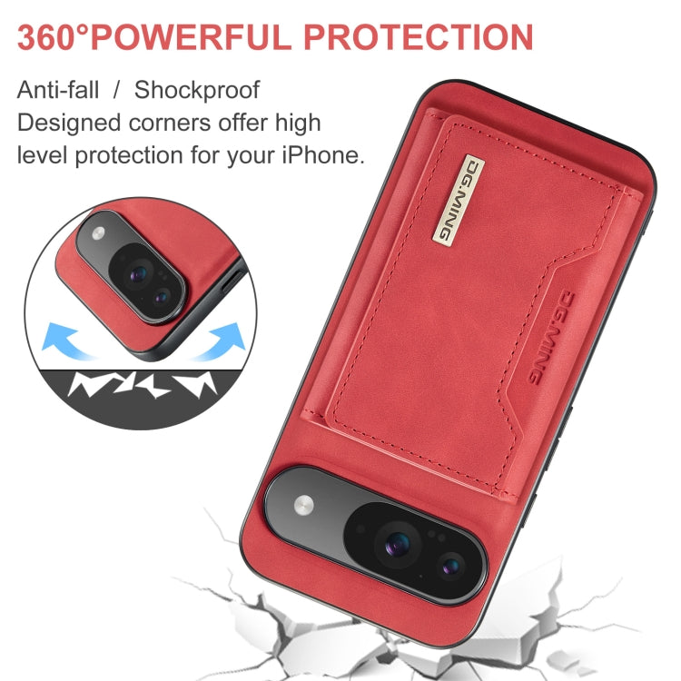 Pour Google Pixel 9 / 9 Pro DG.MING Série M2 Étui portefeuille multifonction à 3 volets avec porte-cartes et coque de téléphone magnétique (rouge)