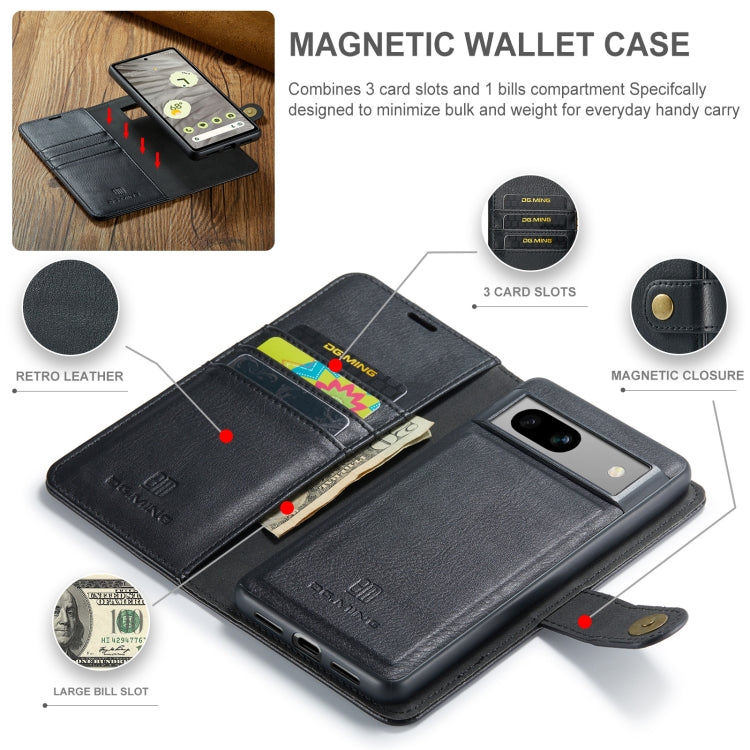 For Google Pixel 8a DG.MING Crazy Horse Texture Detachable Magnetic Leather Phone Case(Black)
