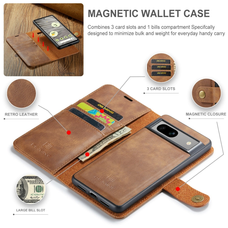 For Google Pixel 8A DG.MING Crazy Horse Texture Detachable Magnetic Leather Phone Case(Brown)
