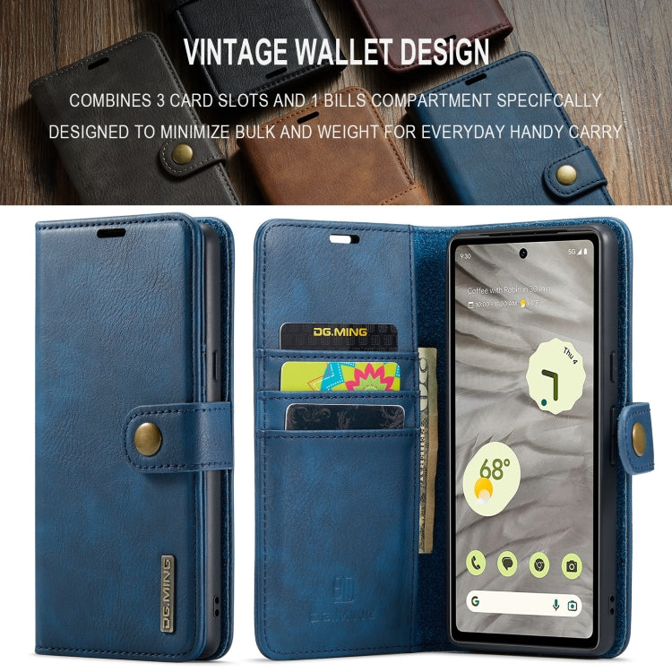 For Google Pixel 8a DG.MING Crazy Horse Texture Detachable Magnetic Leather Phone Case(Blue)