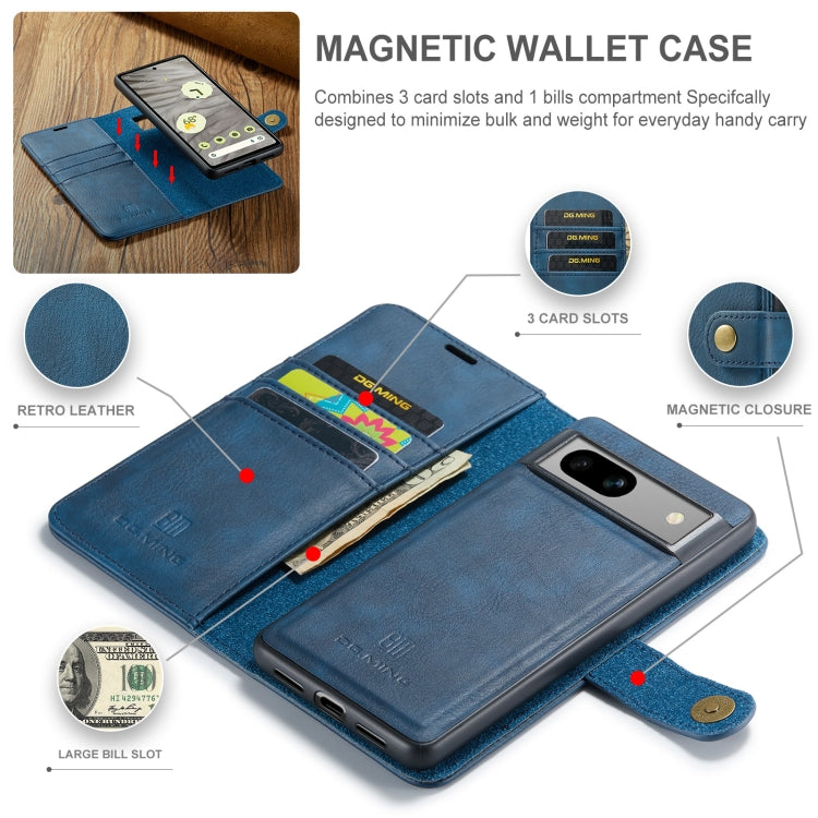 For Google Pixel 8a DG.MING Crazy Horse Texture Detachable Magnetic Leather Phone Case(Blue)