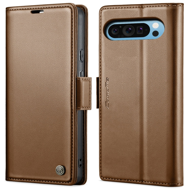 For Google Pixel 10 Pro XL / 9 Pro XL CaseMe 023 Butterfly Buckle Litchi Texture RFID Anti-theft Leather Phone Case(Brown)