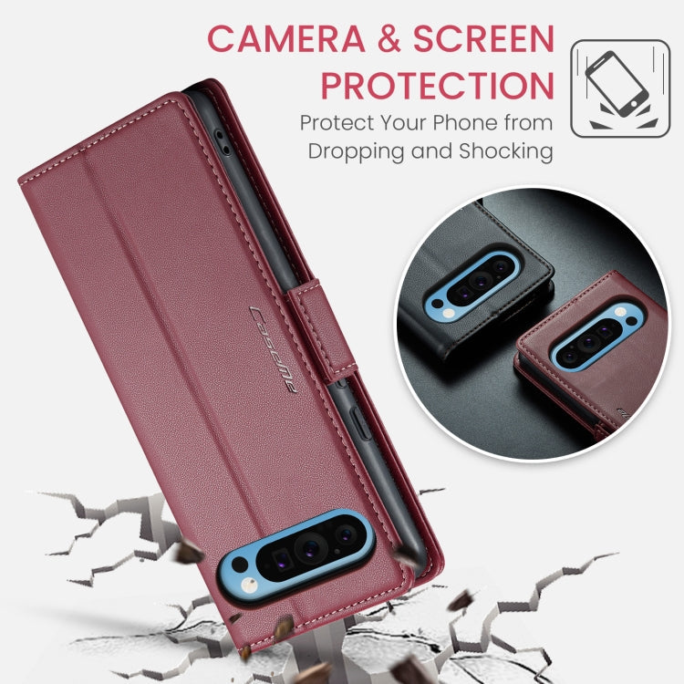 For Google Pixel 10 Pro XL / 9 Pro XL CaseMe 023 Butterfly Buckle Litchi Texture RFID Anti-theft Leather Phone Case(Wine Red)