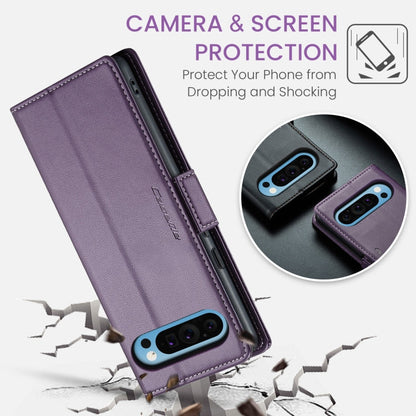 For Google Pixel 10 Pro XL / 9 Pro XL CaseMe 023 Butterfly Buckle Litchi Texture RFID Anti-theft Leather Phone Case(Pearly Purple)