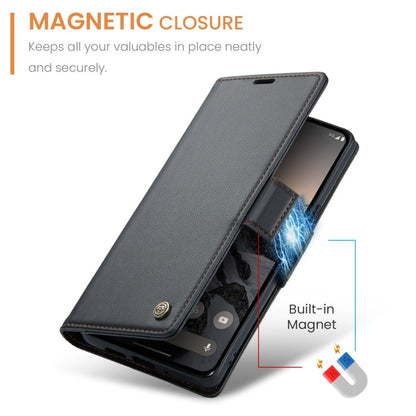 For Google Pixel 10 / 10 Pro / 9 CaseMe 023 Butterfly Buckle Litchi Texture RFID Anti-theft Leather Phone Case(Black)