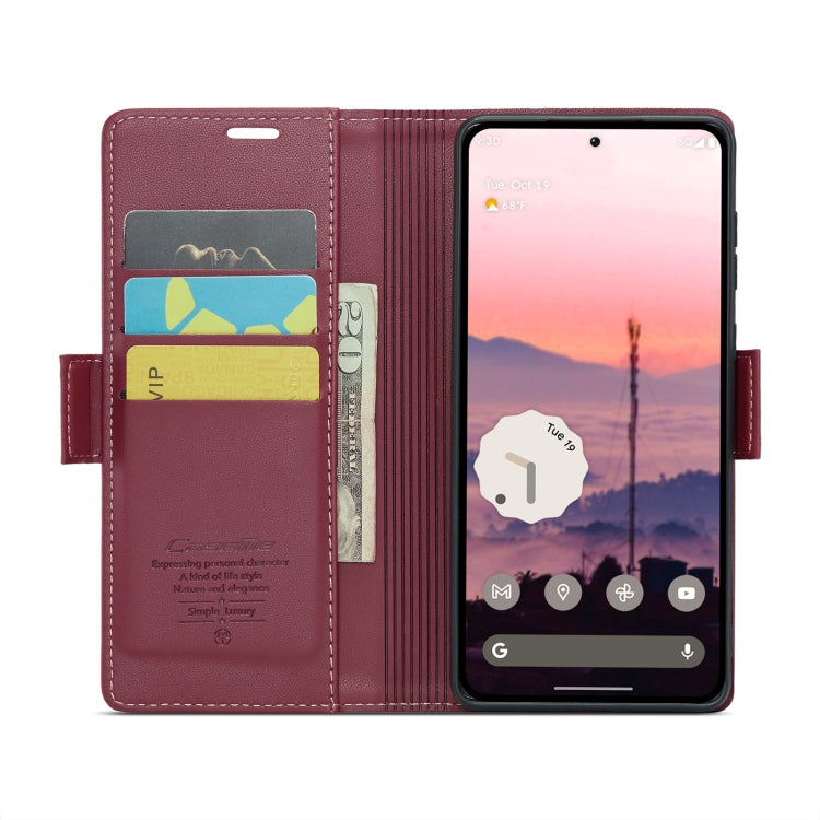 For Google Pixel 10 / 10 Pro / 9 CaseMe 023 Butterfly Buckle Litchi Texture RFID Anti-theft Leather Phone Case(Wine Red)