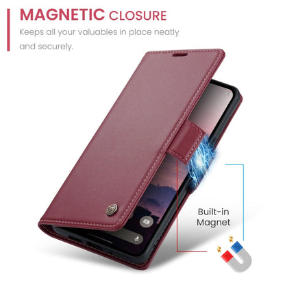 For Google Pixel 10 / 10 Pro / 9 CaseMe 023 Butterfly Buckle Litchi Texture RFID Anti-theft Leather Phone Case(Wine Red)