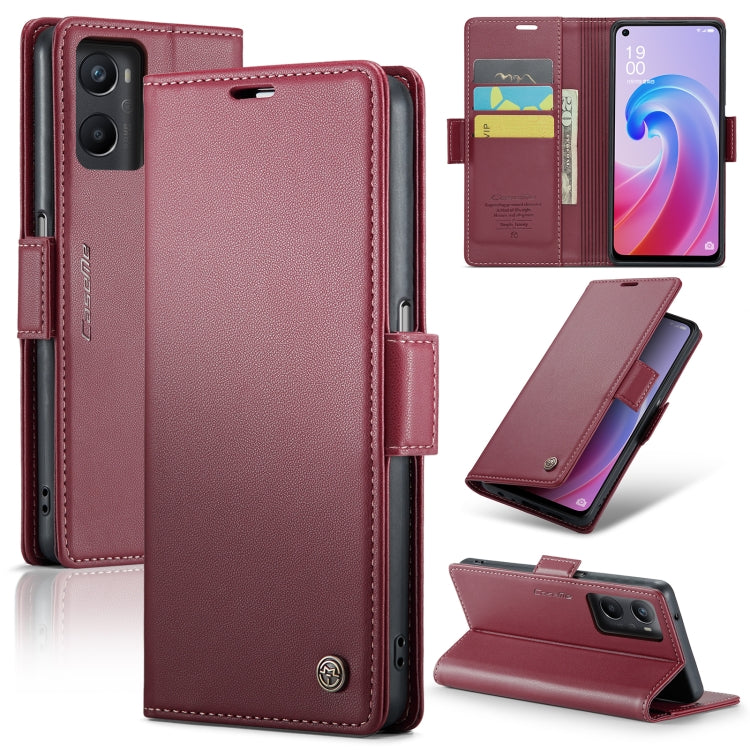 For OPPO A96 4G Global/A36 4G/K10 4G/A76 4G CaseMe 023 Butterfly Buckle Litchi Texture RFID Anti-theft Leather Phone Case(Wine Red)