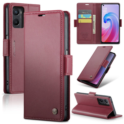 For OPPO A96 4G Global/A36 4G/K10 4G/A76 4G CaseMe 023 Butterfly Buckle Litchi Texture RFID Anti-theft Leather Phone Case(Wine Red)