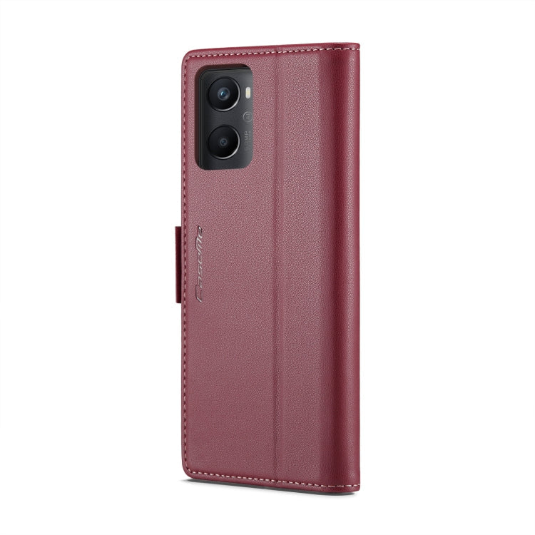 For OPPO A96 4G Global/A36 4G/K10 4G/A76 4G CaseMe 023 Butterfly Buckle Litchi Texture RFID Anti-theft Leather Phone Case(Wine Red)