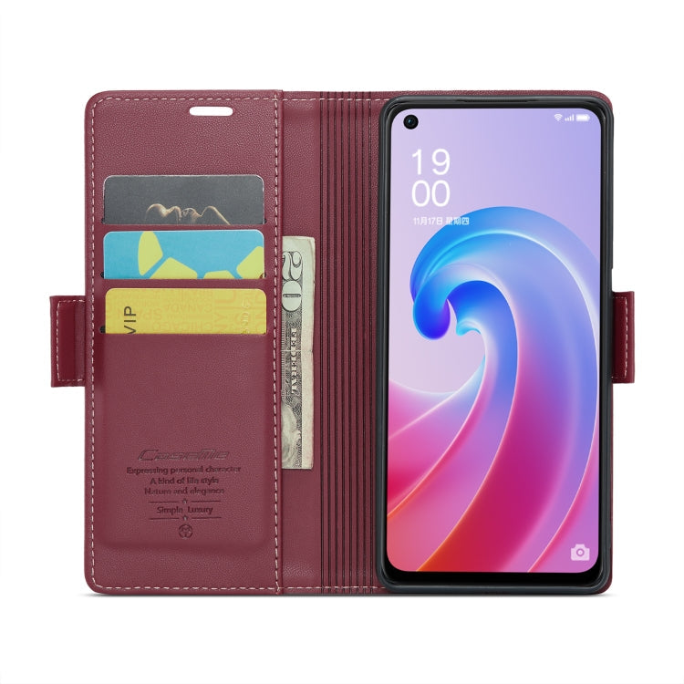 For OPPO A96 4G Global/A36 4G/K10 4G/A76 4G CaseMe 023 Butterfly Buckle Litchi Texture RFID Anti-theft Leather Phone Case(Wine Red)