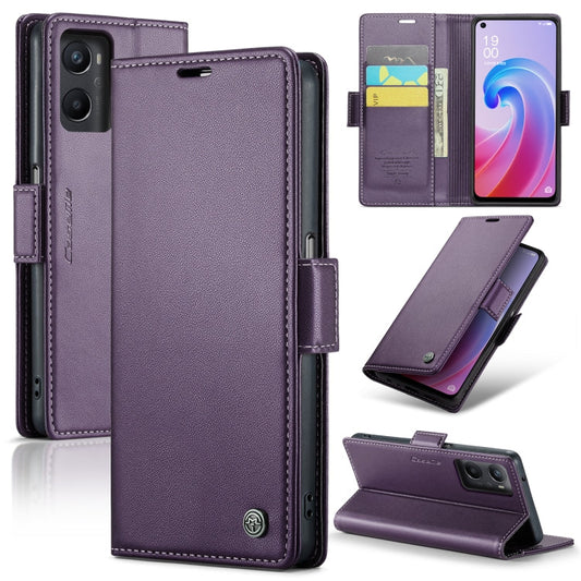For OPPO A96 4G Global/A36 4G/K10 4G/A76 4G CaseMe 023 Butterfly Buckle Litchi Texture RFID Anti-theft Leather Phone Case(Pearly Purple)