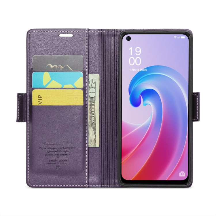 For OPPO A96 4G Global/A36 4G/K10 4G/A76 4G CaseMe 023 Butterfly Buckle Litchi Texture RFID Anti-theft Leather Phone Case(Pearly Purple)